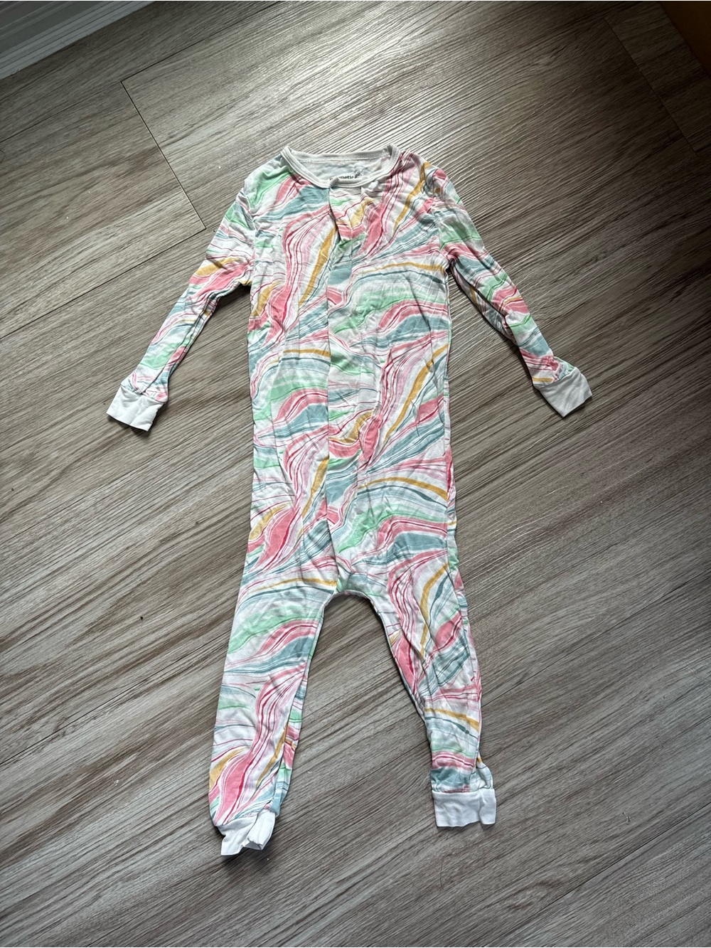 Magnetic Me Pastel Wave Print One-Piece Footie - Pink, Green, Yellow, White